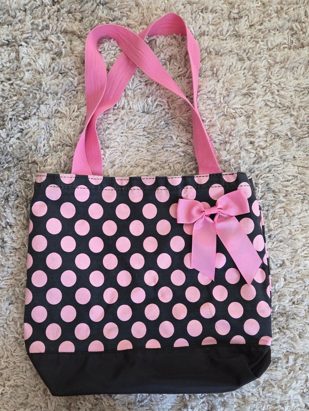 Pink Polka Dot Tote Bag with Bow